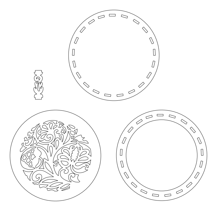 Cajita circular calada con postes – archivo DXF para corte láser y CNC